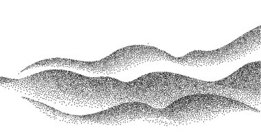 Noktalı dağ tahıl deseni. Noktalı gürültü ve grunge desenli taneli tepe. Manzara ve arazi dotwork tarzında. Benekli eğimli dağlar. Gürültülü stokastik arkaplan Pointillizm dokusu