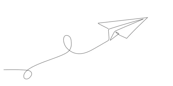 Паперовий Літак Літає Вгору Безперервний Креслення Однієї Лінії Бізнесу Подорожей — стоковий вектор