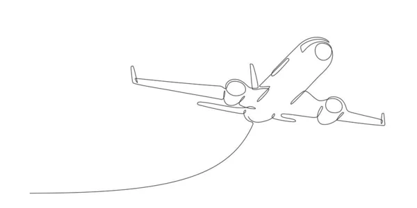 单列连续飞行路线的飞机 单线飞机航线 国际航班的客机在天空中的飞行 — 图库矢量图片