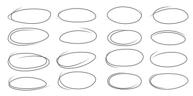 El çizimi vurgular, oklar, metin altı çizgileri ve vurgu işaretleri. Elips, dikdörtgen, kare, oval ve işaret çizimleri. İleti notları için fırça karalama ögeleri ve şekilleri koleksiyonu