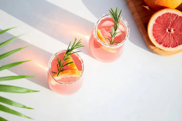 Top View Fresh Grapefruit Red Orange Cocktails Ice Cubes Fresh — Stock Photo, Image