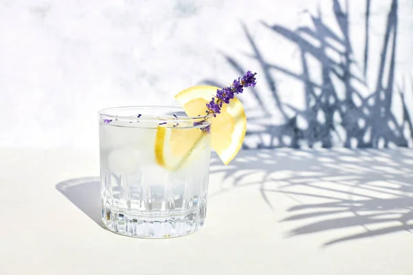 Chilled Cocktail Lavender Citrus Summer Drink Soda Lemon Sprig Lavender — Stock Photo, Image
