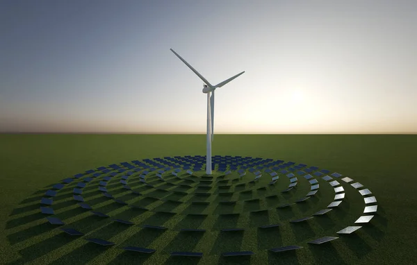 Açık Arazide Rüzgar Enerjisi Güneş Enerjisi Görüntü — Stok fotoğraf