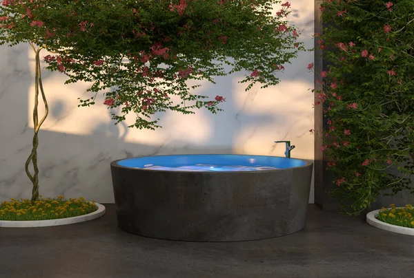 Modern lüks banyo girdap ve ağaç ile - 3D İllüstrasyon