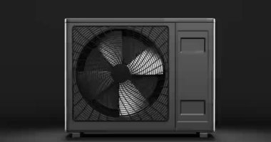 Isıtıcı olarak bir ısı pompasının dönen vantilatörü - 3D görüntüleme 4K DCI