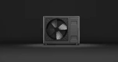 Isı pompası enerjisinin ısıtıcı ve alternatif enerji olarak dönen pervanesi - 3D animasyon 4k 60 fps DCI kusursuz döngü