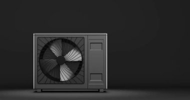 Isı pompası enerjisinin ısıtıcı ve alternatif enerji olarak dönen pervanesi - 3D animasyon 4k 60 fps DCI kusursuz döngü