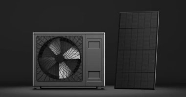 Isı pompası enerjisinin ısıtıcı ve alternatif enerji olarak dönen pervanesi - 3D animasyon 4k 60 fps DCI kusursuz döngü