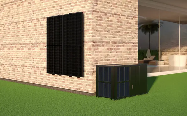 heat pump energy with solar panel as a heater and alternative green energy - 3D Illustration