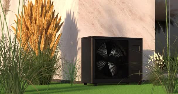 Rotationsventilator Einer Wärmepumpe Energie Mit Sonnenkollektor Als Heizung Und Alternative — Stockvideo