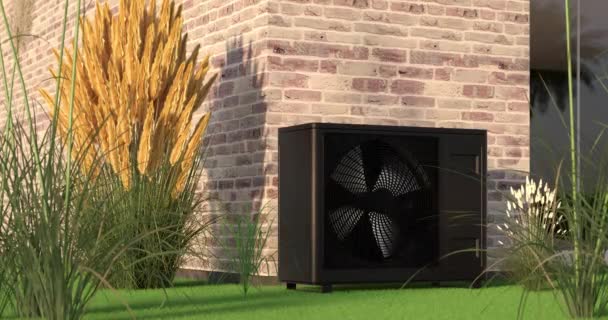 Roterende Ventilator Van Een Warmtepomp Energie Met Zonnepaneel Als Verwarming — Stockvideo