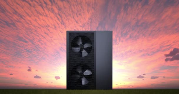 热泵作为加热器的旋转风扇和替代能源 3D动画4K 60Fps Dci无缝回路 — 图库视频影像