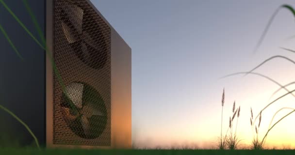 热泵作为加热器的旋转风扇和替代能源 3D动画4K 60Fps Dci无缝回路 — 图库视频影像