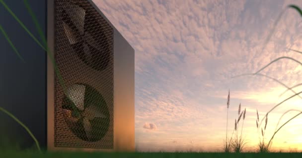 Roterende Ventilator Van Een Warmtepomp Energie Als Verwarming Alternatieve Energie — Stockvideo