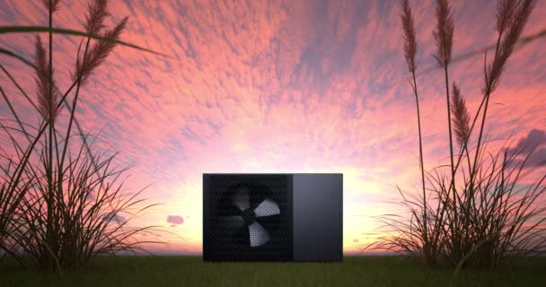 Вращающийся Вентилятор Энергии Теплового Насоса Качестве Нагревателя Альтернативной Энергии Animation — стоковое видео
