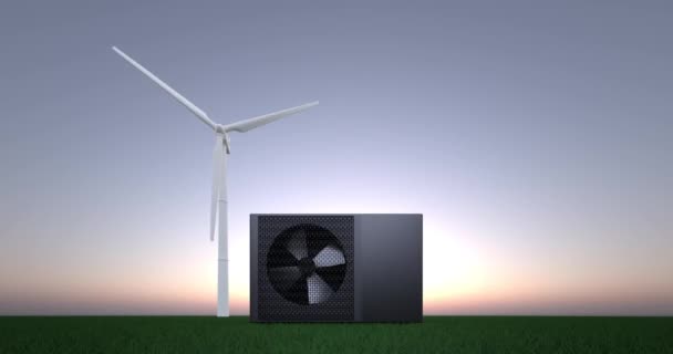 Rotationsventilator Einer Wärmepumpe Energie Als Heizung Mit Windkraftanlage Animation Fps — Stockvideo