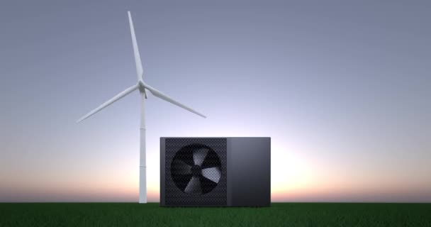 Wentylator Obrotowy Pompą Ciepła Jako Ogrzewacz Turbiną Wiatrową Animation Fps — Wideo stockowe