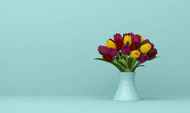 Bir demet çiçek gibi soyut renkli lale - 3D İllüstrasyon