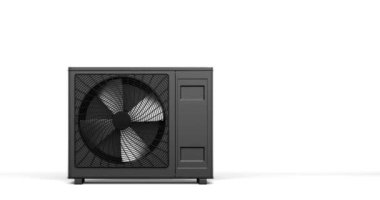 Bir ısı pompası enerjisini ısıtıcı ve alternatif enerji olarak dönen fan - 3D animasyon 4k 60 fps DCI dipsiz döngü