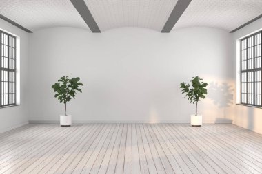 şablon olarak ahşap zemini olan boş modern daire - 3D Görüntü