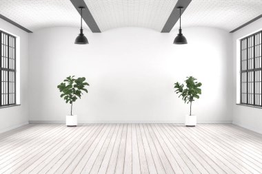 şablon olarak ahşap zemini olan boş modern daire - 3D Görüntü