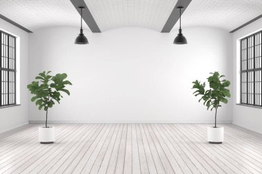 şablon olarak ahşap zemini olan boş modern daire - 3D Görüntü