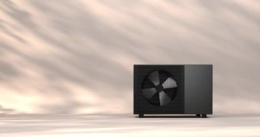 Bir ısı pompası enerjisini ısıtıcı ve alternatif enerji olarak dönen fan - 3D animasyon 4k 60 fps DCI dipsiz döngü 