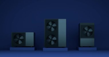 Bir ısı pompası enerjisini ısıtıcı ve alternatif enerji olarak dönen fan - 3D animasyon 4k 60 fps DCI dipsiz döngü 