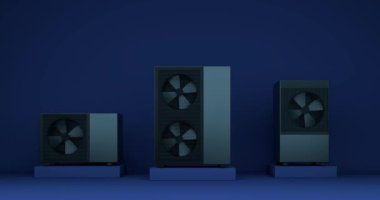Bir ısı pompası enerjisini ısıtıcı ve alternatif enerji olarak dönen fan - 3D animasyon 4k 60 fps DCI dipsiz döngü 
