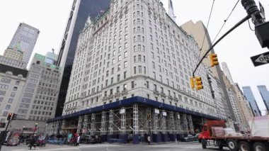 New York City, USA, 31st Dec 2022: Footage of the city of New York in the USA, taken in the winter time showing the famous Plaza Hotel, The Plaza is a 19th-century building opposite Central Park.