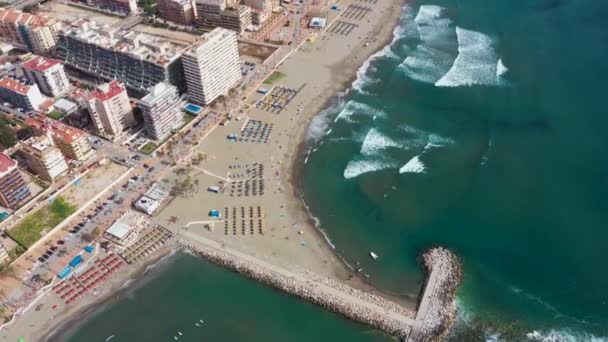 Aerial Drone Footage Beautiful Beach Front Coastal Town Fuengirola Malaga — Stock video