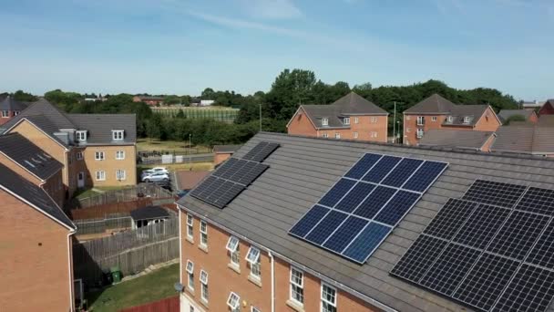 Aerial Drone Footage British House Solar Panels Roof Sunny Summers — Stock Video