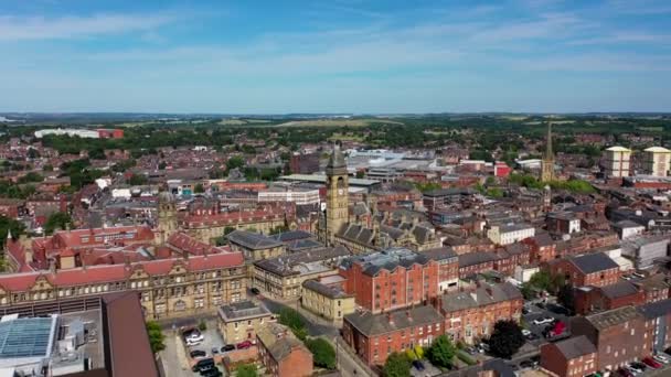 Aerial Drone Footage Town Wakefield City Centre Showing Main Street — Wideo stockowe