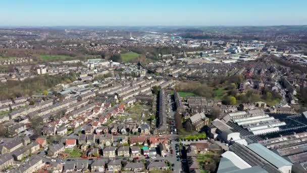 Nagranie Dronów Lotniczych Miasta Huddersfield Targowiska Dzielnicy Kirklees West Yorkshire — Wideo stockowe