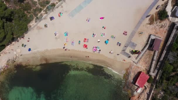 Rakt Ner Flygdrönare Bilder Strand Byn Sant Antoni Ibiza Balearerna — Stockvideo