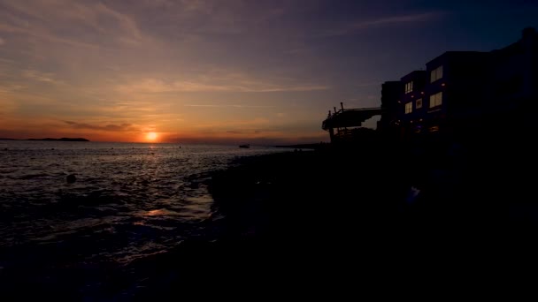 Filmación Ciudad Sant Antoni Portmany Ibiza España Mostrando Hermosa Playa — Vídeo de stock