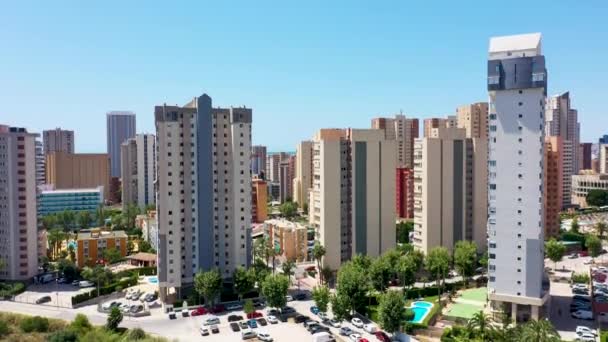 Luchtfoto Van Prachtige Stad Benidorm Spanje Zomer Met Het Playa — Stockvideo