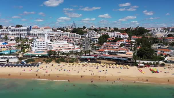 Letecké Záběry Krásné Pláže Před Albufeirou Portugalsku Ukazující Pláž Praia — Stock video