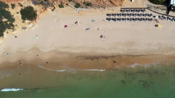 포르투갈 알부페이라의 아름다운 전면의 프라이아 알부페이라 해변과 화창한 해변에 파도를 — 비디오