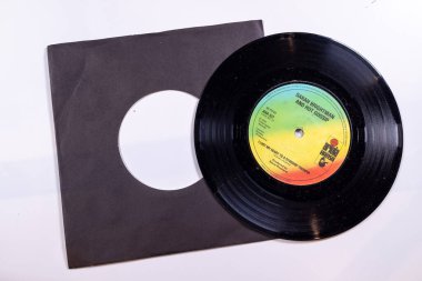 London UK, 4th Feb 2024 An old 7inch vinyl record by the band Hot Gossip and Sarah Brightman with the seventies song I Lost My Heart to a Starship Trooper in its original sleeve clipart