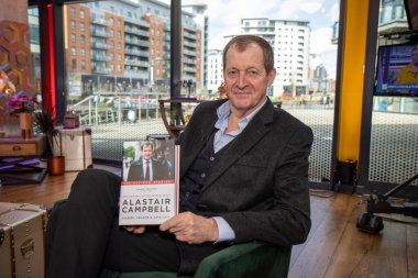 Leeds UK, 21st Sep 2020: The writer, communicator and strategist best known for his role as former British Prime Minister Tony Blair's spokesman Alastair Campbell on the set of a live TV show in Leeds clipart