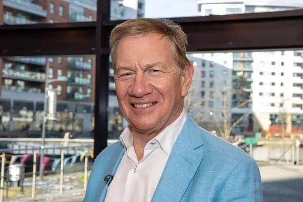 stock image Leeds UK, 13th Oct 2021: The famous former chief secretary to the treasury of the United Kingdom Michael Portillo who is also a British television presenter and tv host