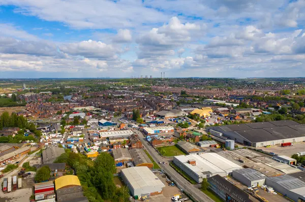 stock image Castleford UK, 1st May 2020: Aerial photo of the town centre industrial sector located in the village of Castleford in Wakefield West Yorkshire in the UK