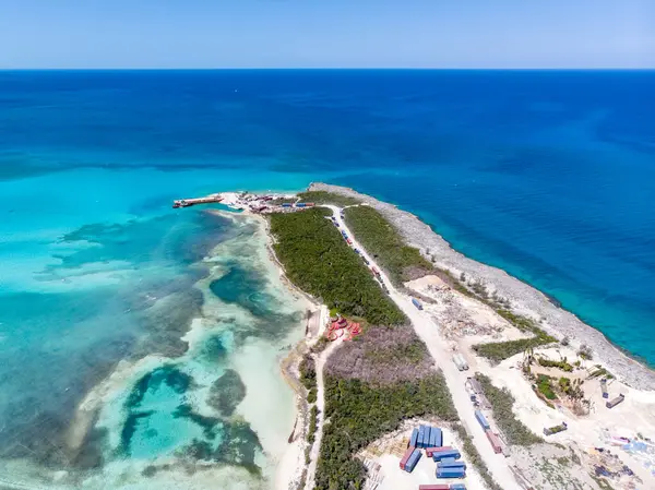 stock image Aerial drone photo of CocoCay locally known as Little Stirrup in the Bahamas one of the Berry Islands, a collection of cays and small islands located the north of Nassau.