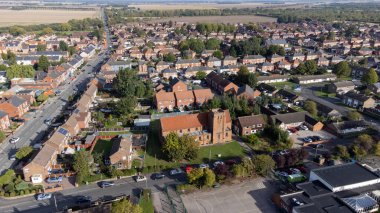 Moorend köyünün hava aracı fotoğrafı, Doncaster Metropolitan Borough, Güney Yorkshire 'daki yerleşim yerlerini gösteriyor..