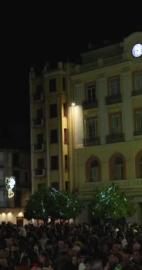 Malaga İspanya, 14 Aralık 2024: İspanya 'nın Malaga kentinin Noel zamanındaki portre görüntüleri, festivalin ışıkları yanmadan hemen önce şehirde alışveriş yapan kalabalığı gösteriyor