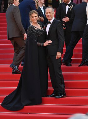 CANNES, FRANCE. May 23, 2023: Rita Wilson & Tom Hanks at the premiere for Asteroid City at the 76th Festival de Cannes clipart