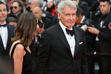 FRANSA, FRANSA. 18 Mayıs 2023: Harrison Ford ve Calista Flockhart Indiana Jones 'un galasında ve Kaderin Kader Kaderi' nin Kader Çemberi 76.