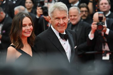 FRANSA, FRANSA. 18 Mayıs 2023: Harrison Ford ve Calista Flockhart Indiana Jones 'un galasında ve Kaderin Kader Kaderi' nin Kader Çemberi 76.