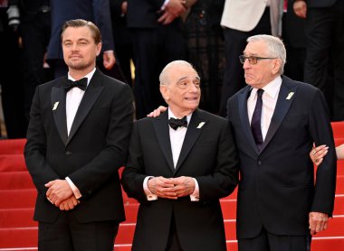 FRANSA, FRANSA. 20 Mayıs 2023: Leonardo DiCaprio, Martin Scorsese ve Robert De Niro 76. Cannes Festivali 'nin Killers of the Flower Moon galasında
